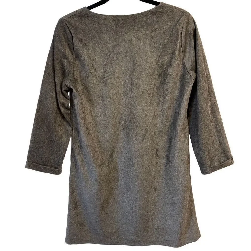 Gray Suede Boho Long Sleeve Dress